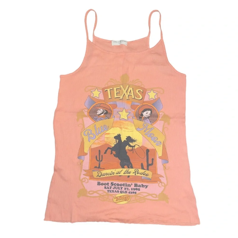 UFT/S Spell ⁺₊⋆ ☾⋆⁺₊ Blue Moon Ribbed Singlet Tank in Coral - Picture 3 of 12